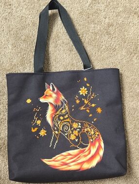 Hand Beaded Black Tote with Orange Fox Motif